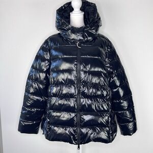 New $495 Designer CARACTERE Black Italian Quilted Hooded Puffer Coat‎ US Size 14